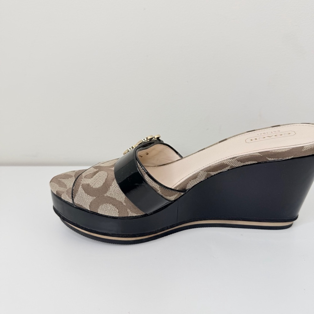 Coach Geri Wedge Sandals Signature Logo Canvas Platform Heels Size 7 - Picture 7 of 13